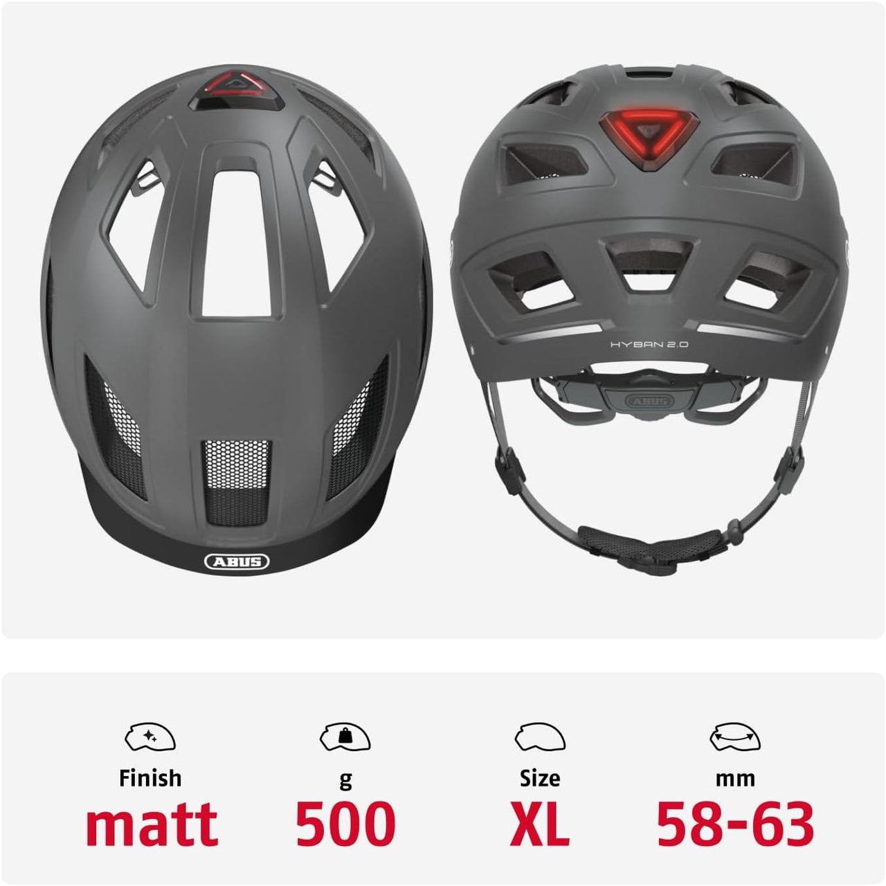 ABUS Stadthelm Hyban 2.0 - Fahrradhelm Mit Rücklicht, Abs-Hartschale, Guter Passform - Für Damen Und Herren