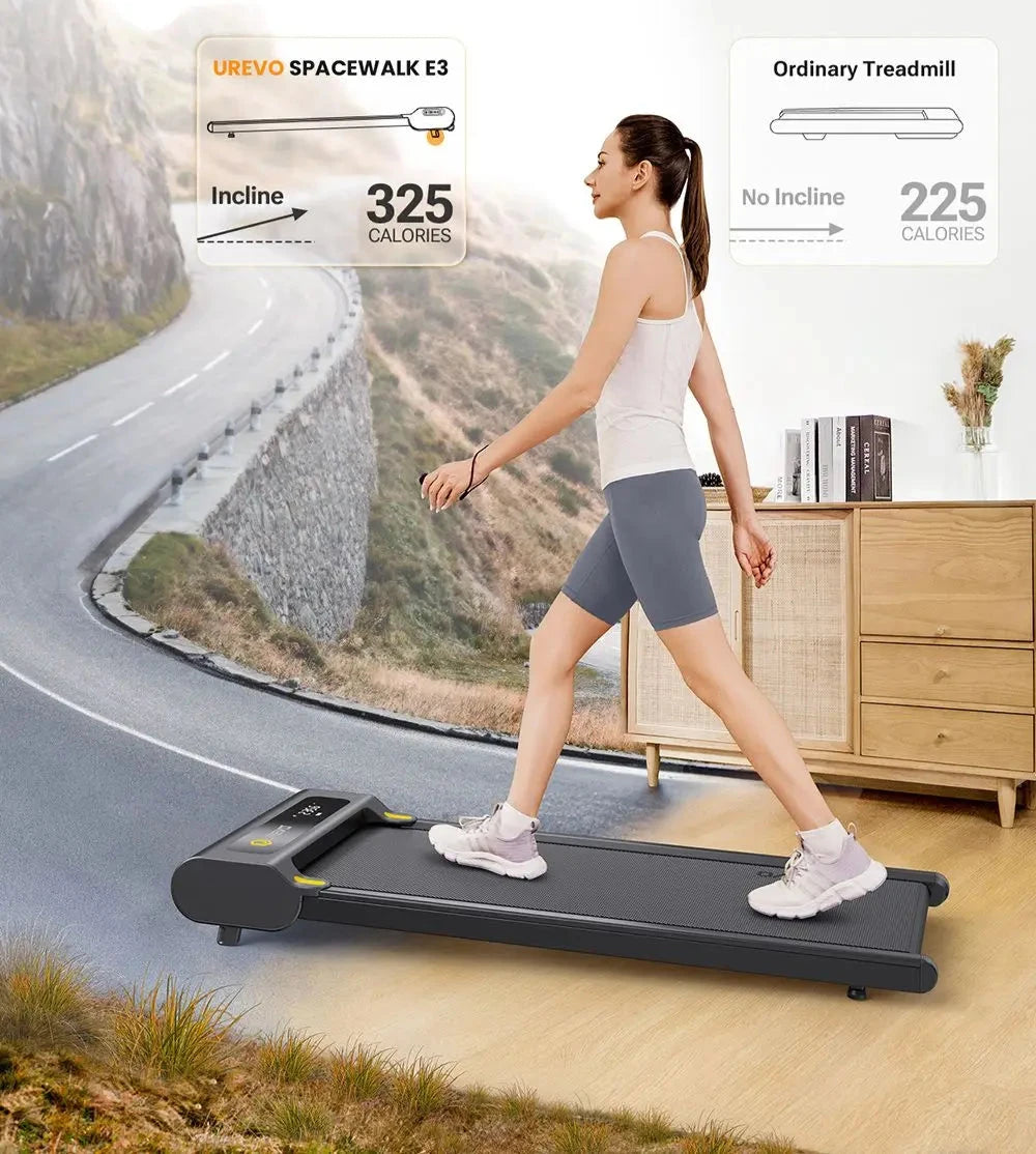 UREVO E3S Walking Treadmill with Incline Quiet 2.25 HP Motor LED Display Remote Control 0.9-6.4 Kmph Speed 120Kg Weight Capacity