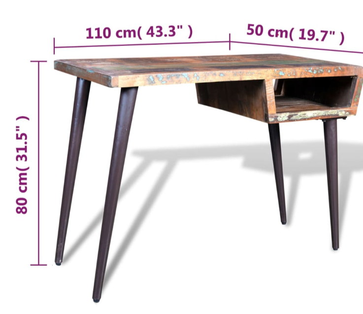 Skrivebord med jernben genanvendt træ