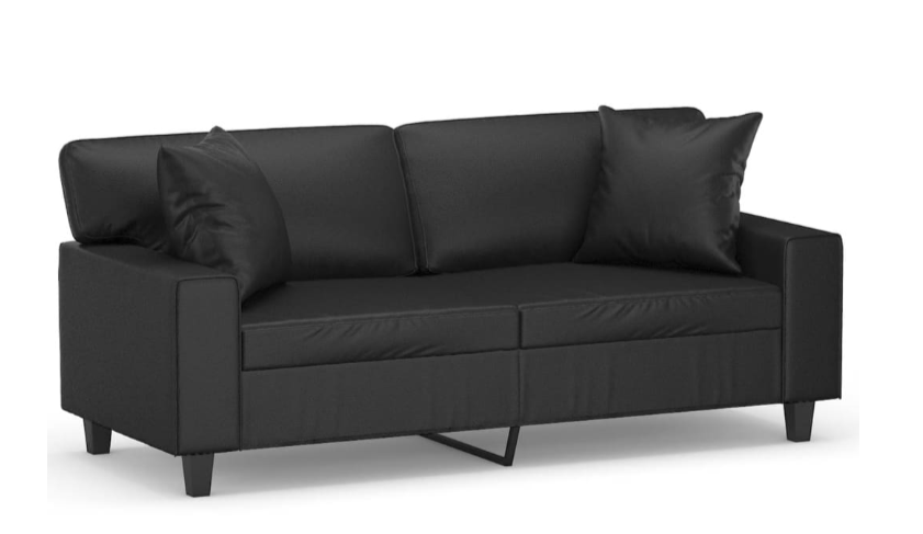 2-personers sofa med pyntepuder 140 cm kunstlæder sort