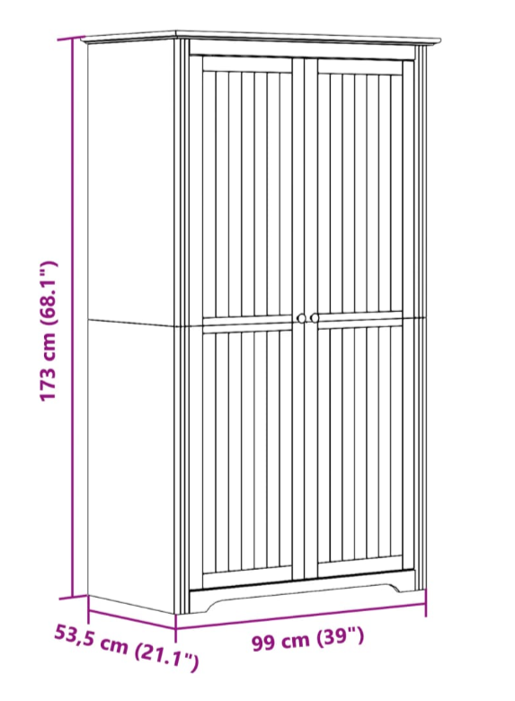 Klædeskab BODO 99x53,5x173 cm massivt fyrretræ grå