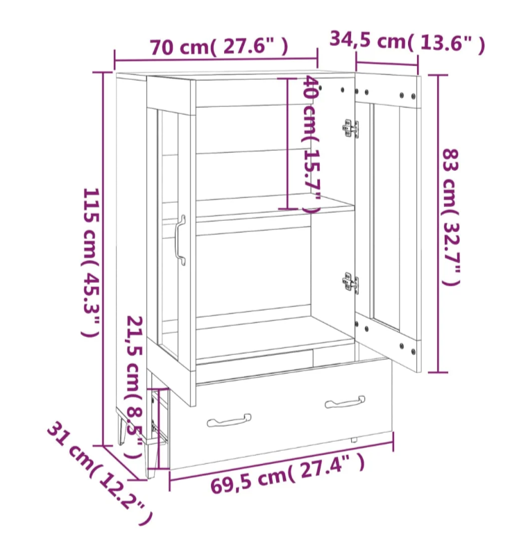 Skab 70x31x115 cm konstrueret træ