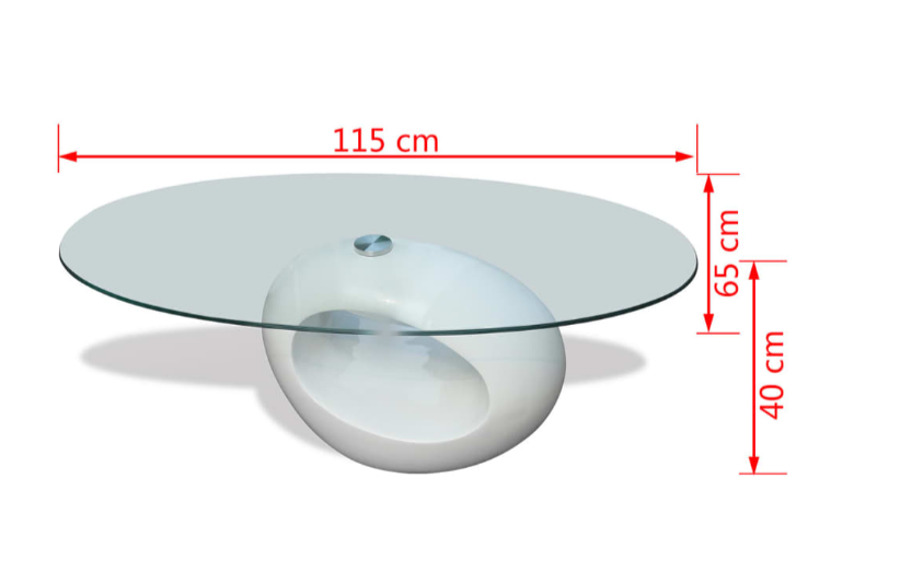 Sofabord med oval bordplade i glas højglans