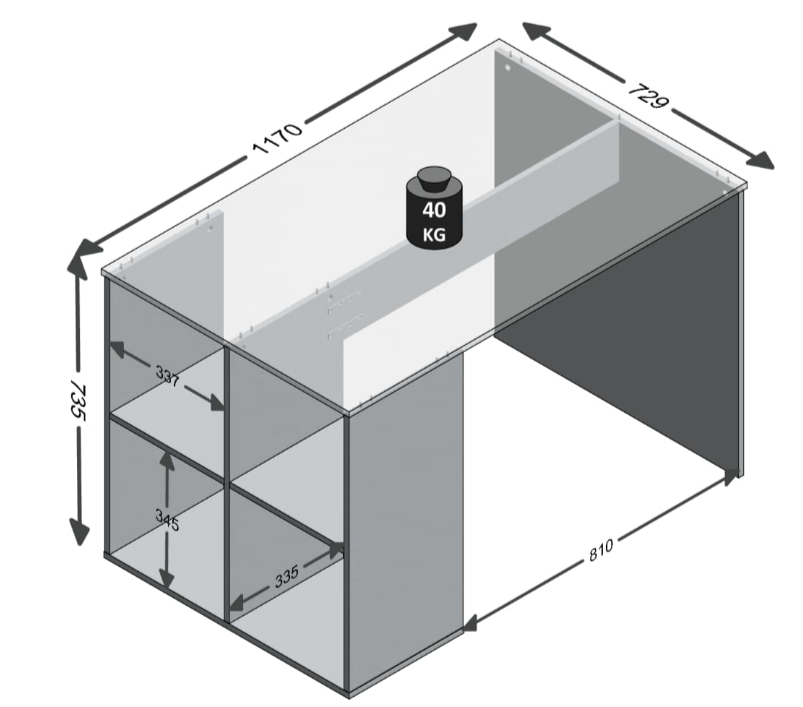 Kontor bord m. Side hylder 117x72,9x73,5 cm