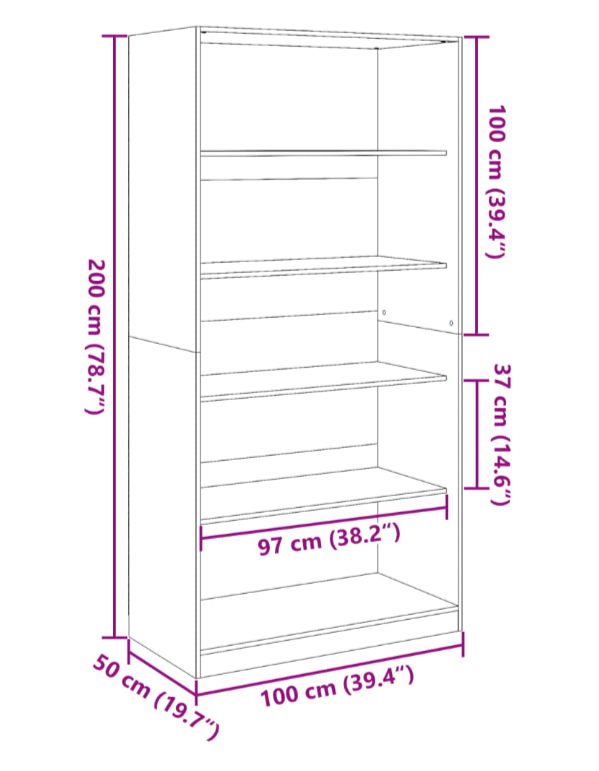 Artisian Oak gardarobe 100x50x200 cm