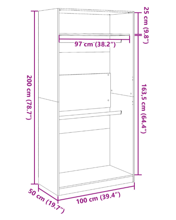 Artisian Oak gardarobe 100x50x200 cm