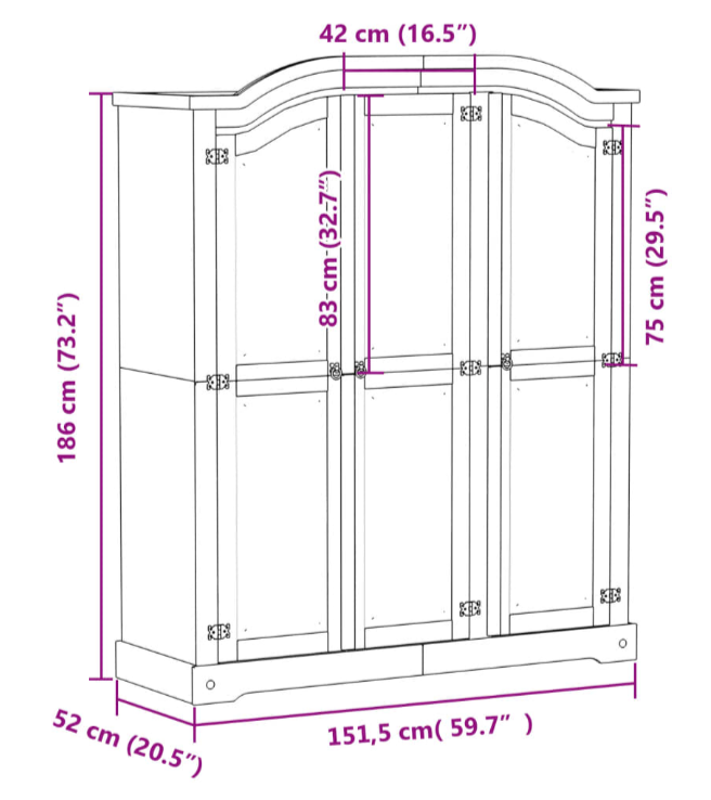 Corona garderobe skab 3-dørs