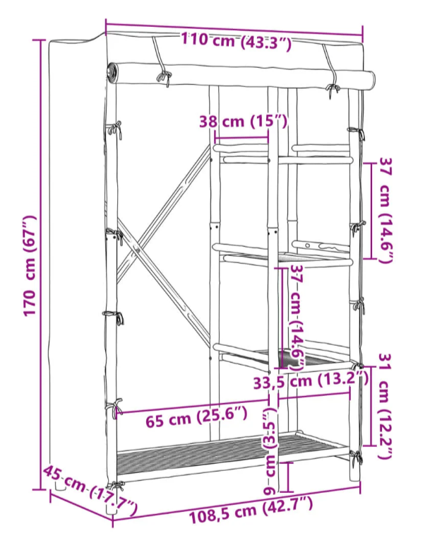 Klædeskab 110x45x1700 cm bambus