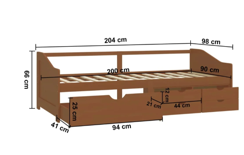 Day bed m. Skuffer 90x200