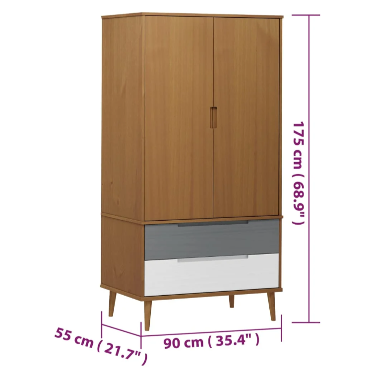 MOLDE 90x55x175 cm massivt fyrretræ