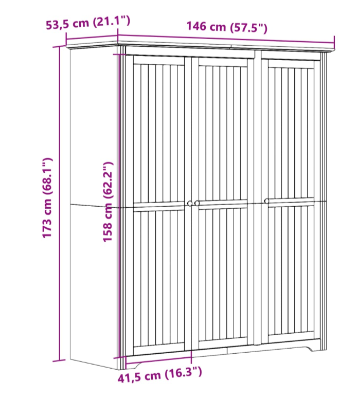 BODO 146x53,5x173 cm massivt fyrretræ